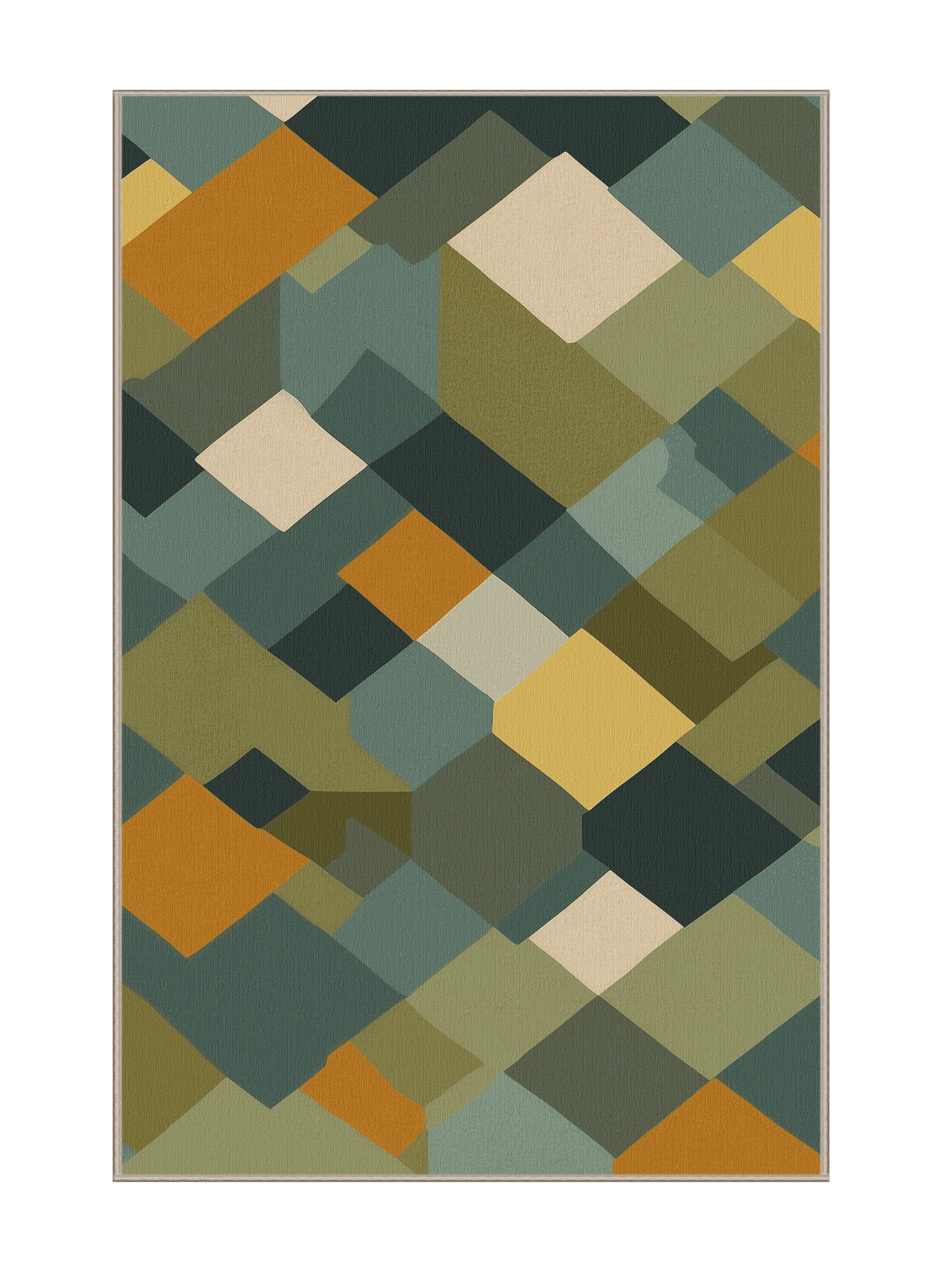 Pixel Earth Geo Tiles - Premium Khaki Green Modern Area Rug | Plush & Washable Options | Rugolution Home Decor