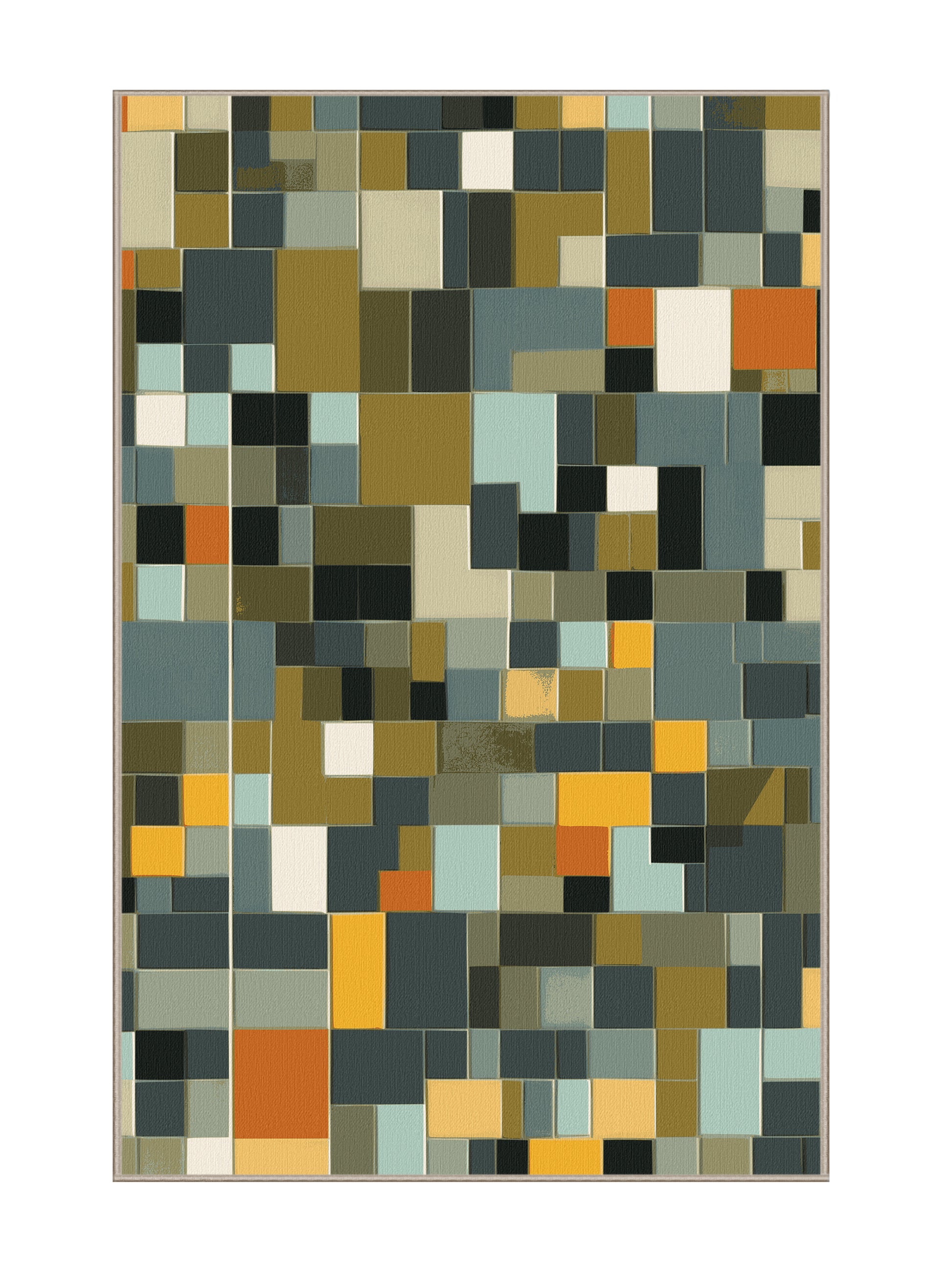 Pixel Earth Earthly Cubes - Premium Khaki Green Modern Area Rug | Plush & Washable Options | Rugolution Home Decor