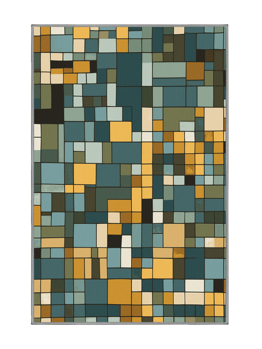 Pixel Earth Colored Patchwork - Premium Grayish Turquoise Modern Area Rug | Plush & Washable Options | Rugolution Home Decor