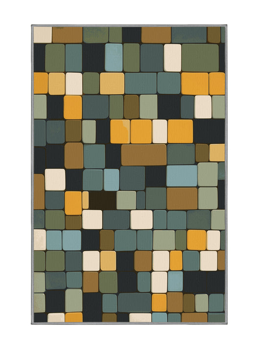 Pixel Earth Angular Grids - Premium Army Brown Modern Area Rug | Plush & Washable Options | Rugolution Home Decor