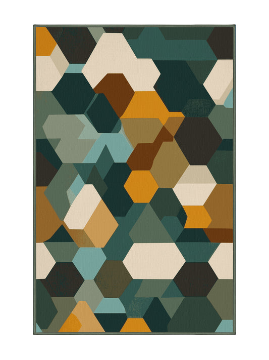 Pixel Earth Earth Architecture - Premium Hazel Green Modern Area Rug | Plush & Washable Options | Rugolution Home Decor