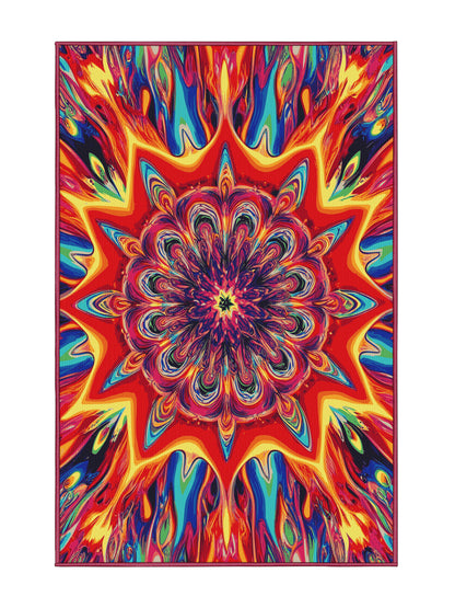 Psychedelia Peaks Luminous Bloom - Premium Cherry Red Modern Area Rug | Plush & Washable Options | Rugolution Home Decor