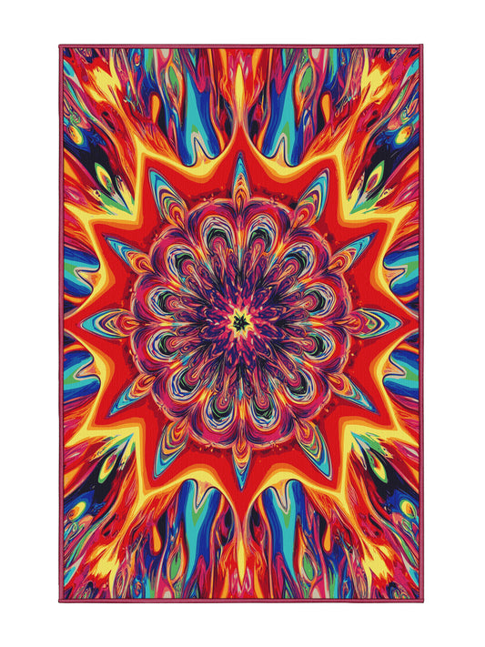 Psychedelia Peaks Luminous Bloom - Premium Cherry Red Modern Area Rug | Plush & Washable Options | Rugolution Home Decor