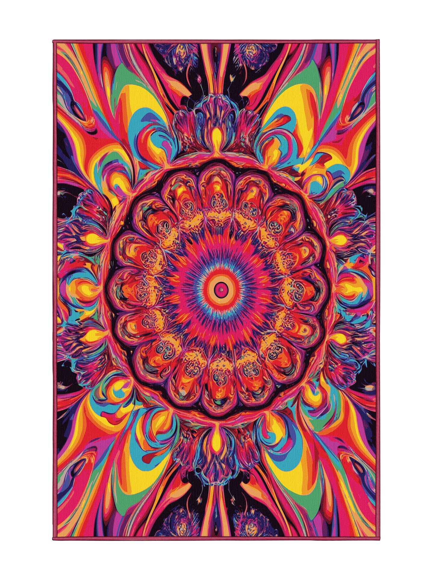 Psychedelia Peaks Aurora Spiral - Premium Dark Pink Modern Area Rug | Plush & Washable Options | Rugolution Home Decor