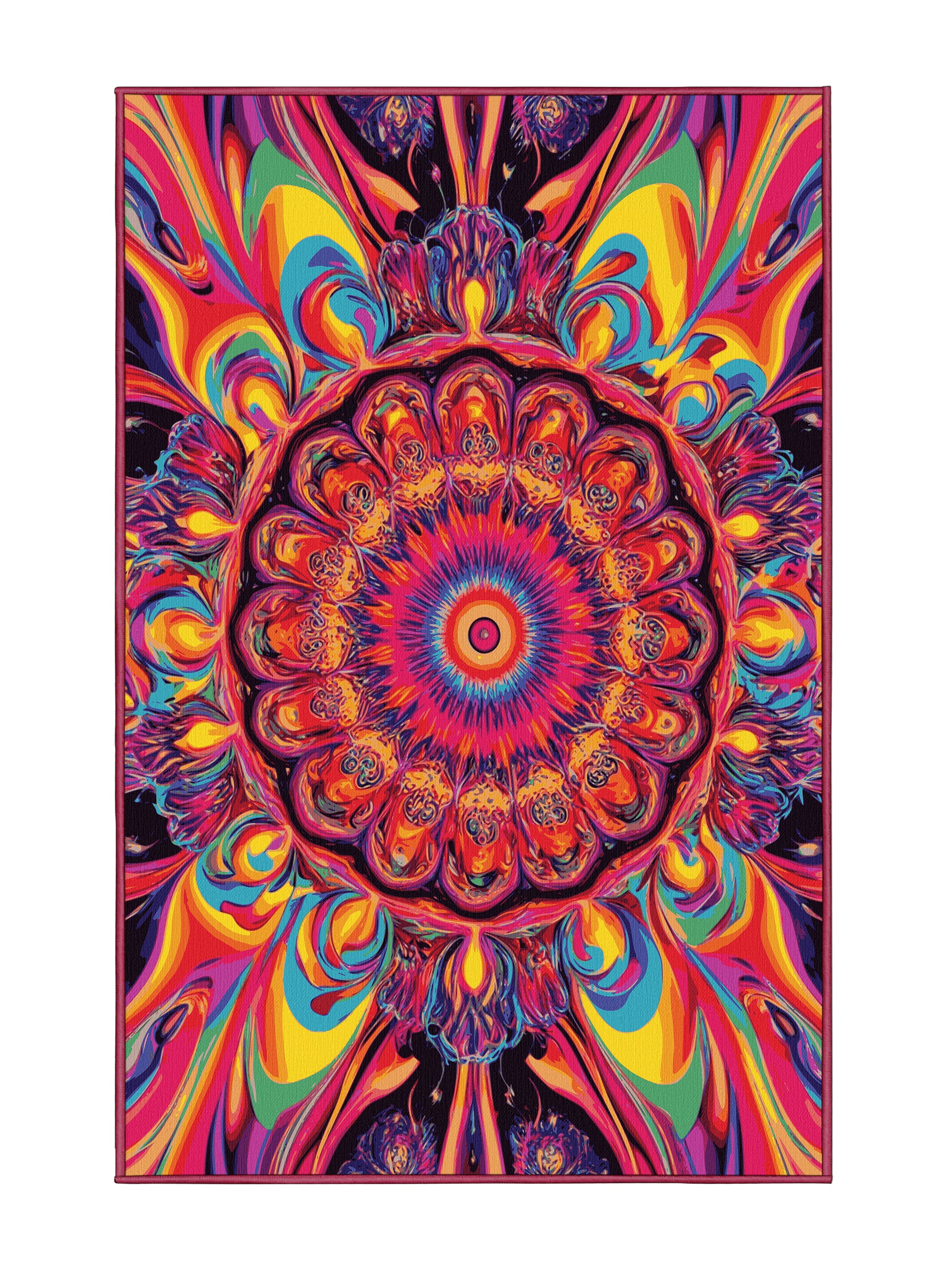 Psychedelia Peaks Aurora Spiral - Premium Dark Pink Modern Area Rug | Plush & Washable Options | Rugolution Home Decor