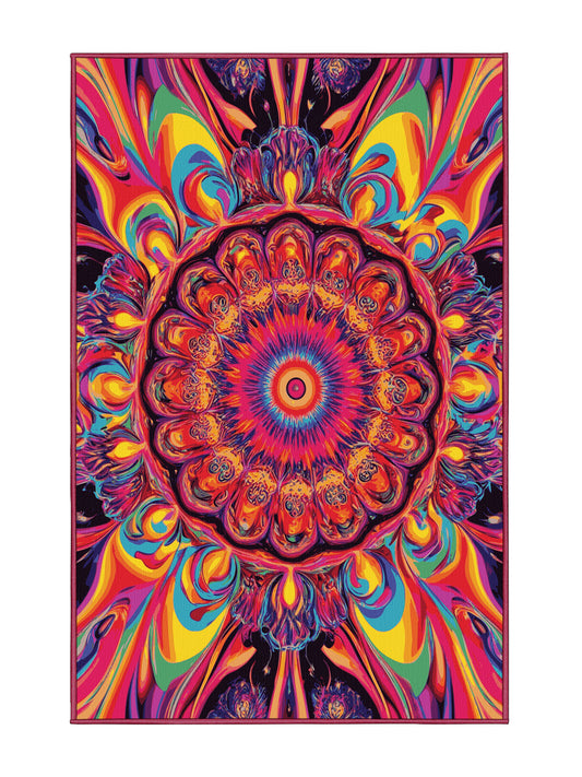 Psychedelia Peaks Aurora Spiral - Premium Dark Pink Modern Area Rug | Plush & Washable Options | Rugolution Home Decor