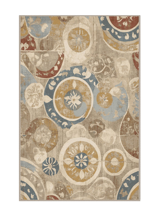 Retro Ruckus Sleek Spin - Premium Tan (W3C) Modern Area Rug | Plush & Washable Options | Rugolution Home Decor