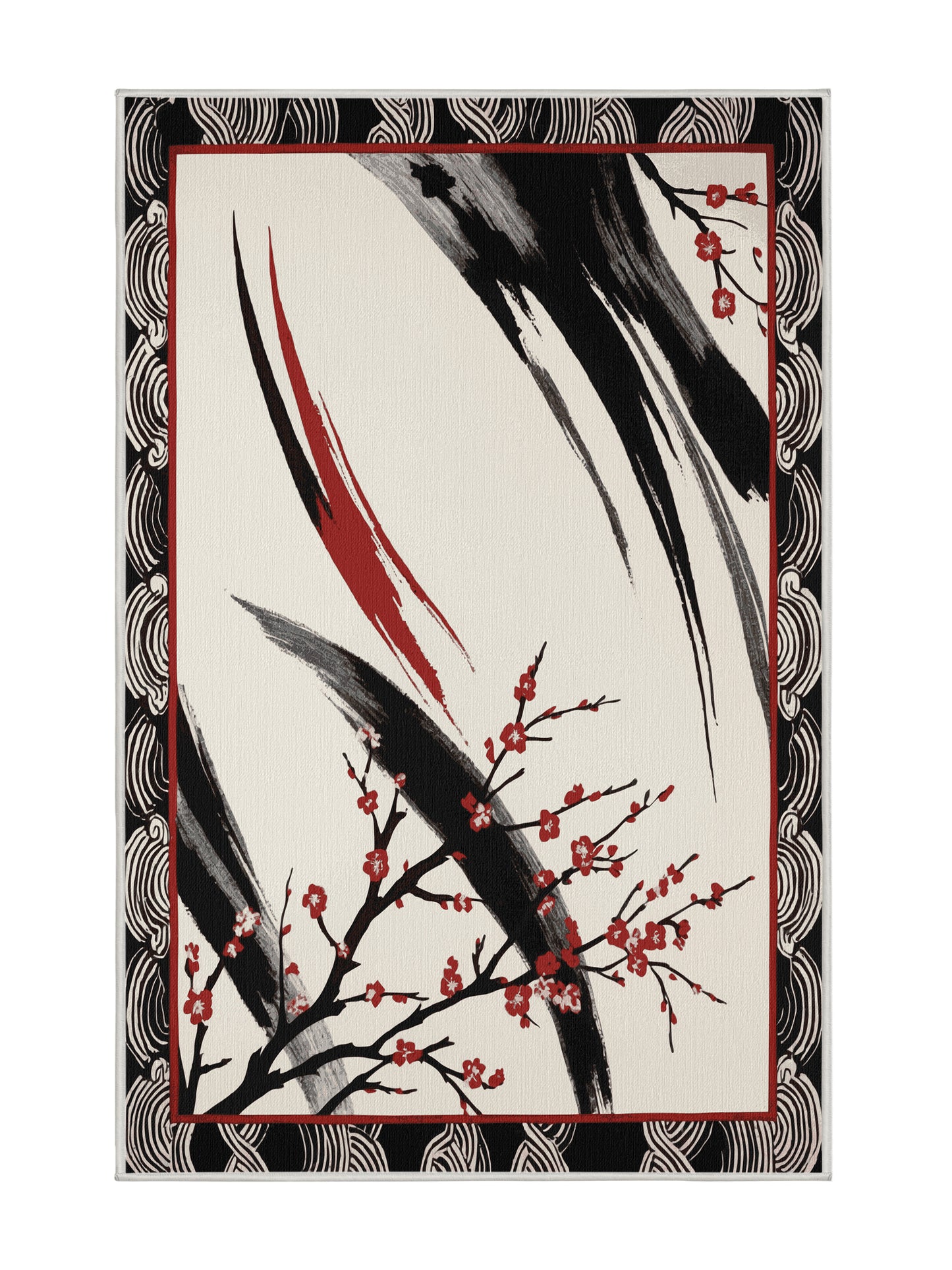 Sakura Waves Cherry Breeze - Premium White Chocolate Modern Area Rug | Plush & Washable Options | Rugolution Home Decor