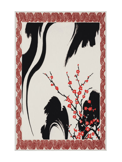 Sakura Waves Crimson Petal - Premium Dark White Modern Area Rug | Plush & Washable Options | Rugolution Home Decor