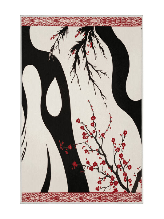 Sakura Waves Blossom Drift - Premium Dark White Modern Area Rug | Plush & Washable Options | Rugolution Home Decor