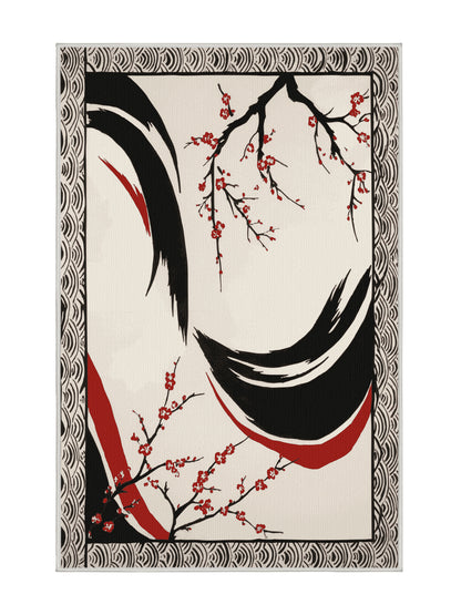 Sakura Waves Petal Harmony - Premium White Chocolate Modern Area Rug | Plush & Washable Options | Rugolution Home Decor