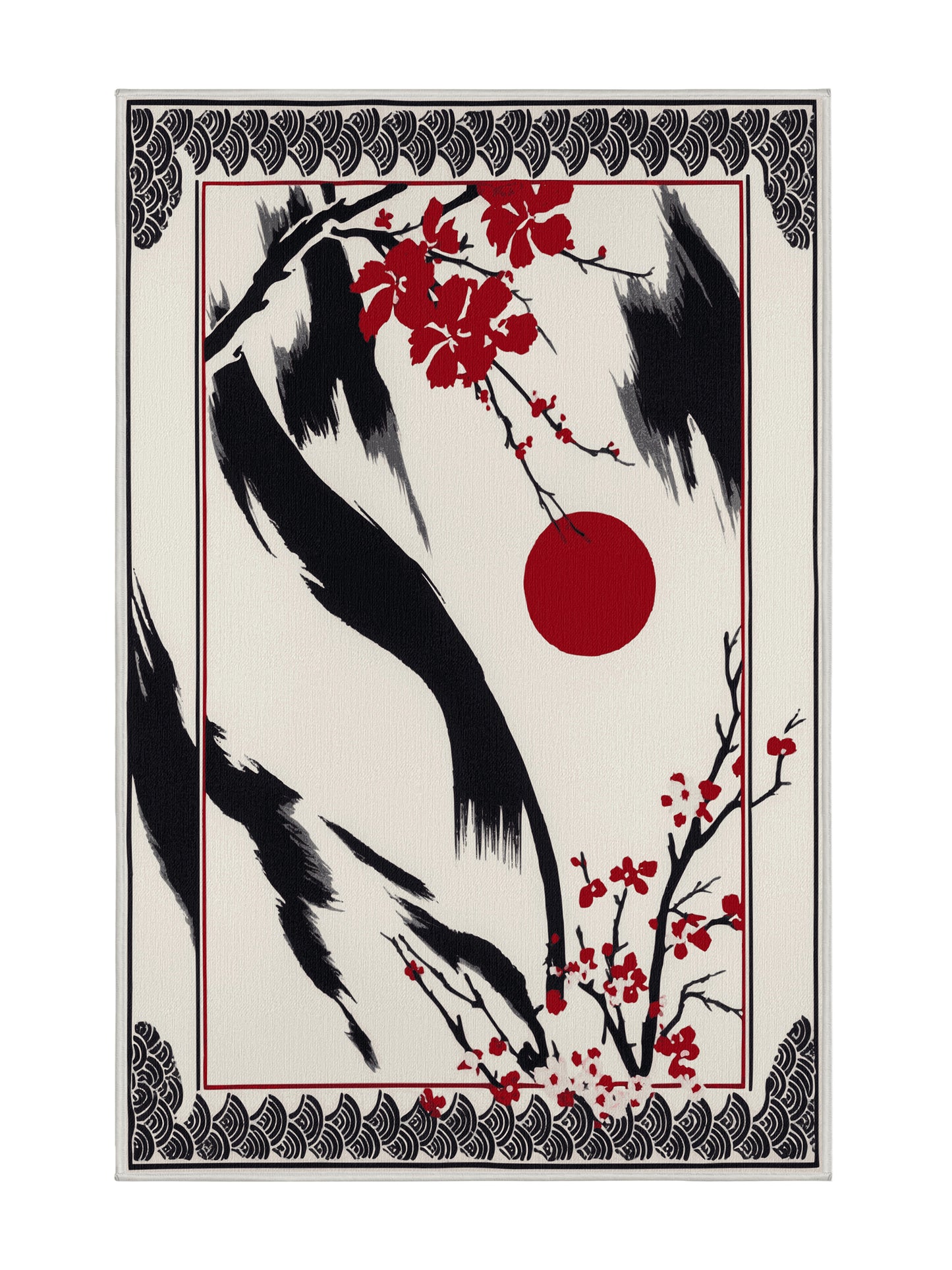 Sakura Waves Falling Grace - Premium White Chocolate Modern Area Rug | Plush & Washable Options | Rugolution Home Decor