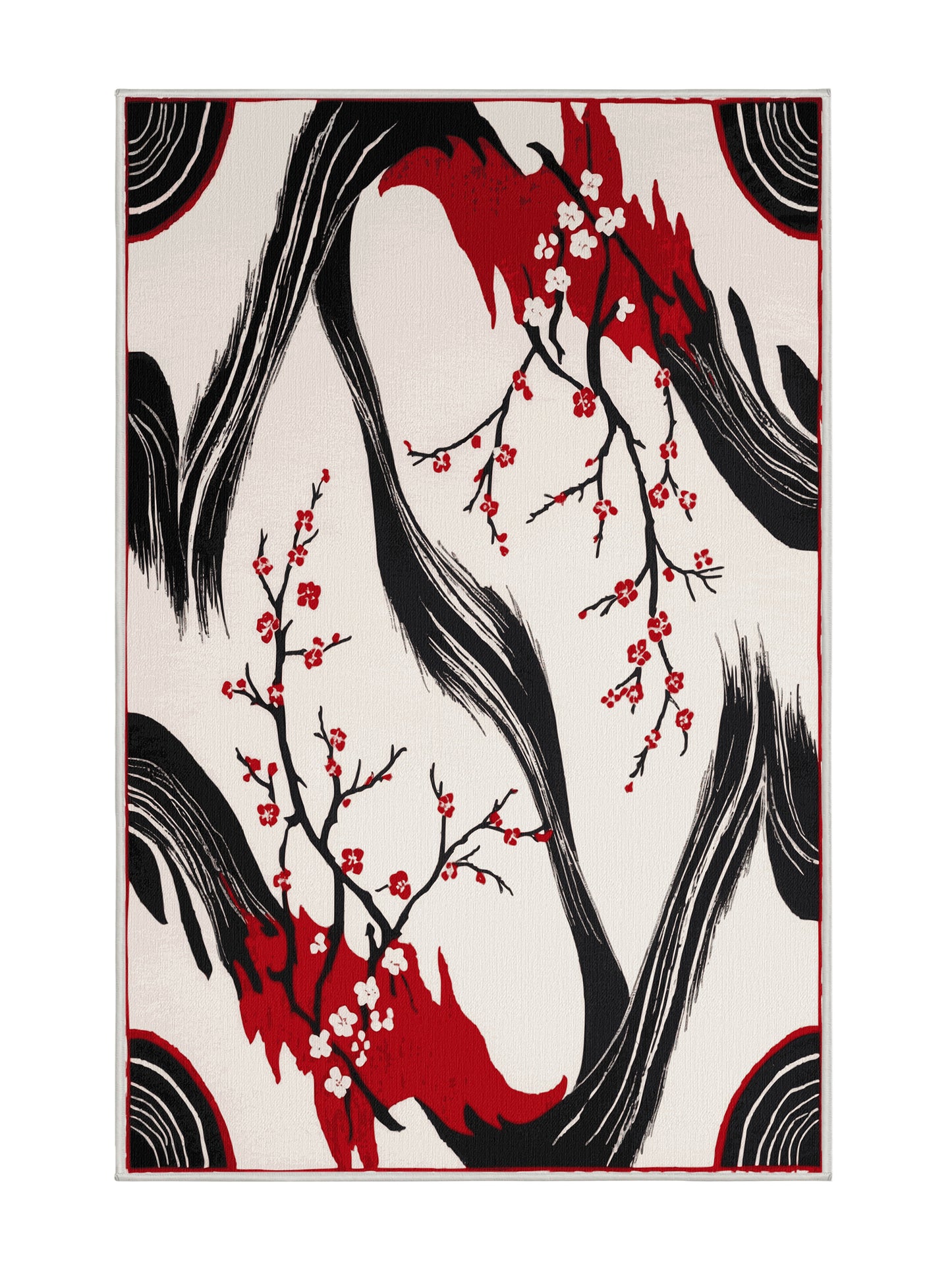 Sakura Waves Sunset Bloom - Premium Dark White Modern Area Rug | Plush & Washable Options | Rugolution Home Decor