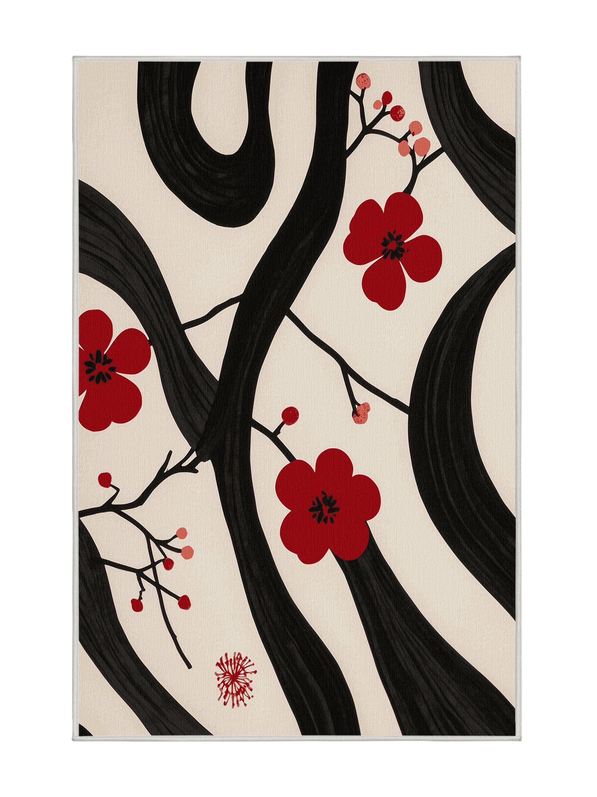 Sakura Waves Cherry Hues - Premium Dark White Modern Area Rug | Plush & Washable Options | Rugolution Home Decor