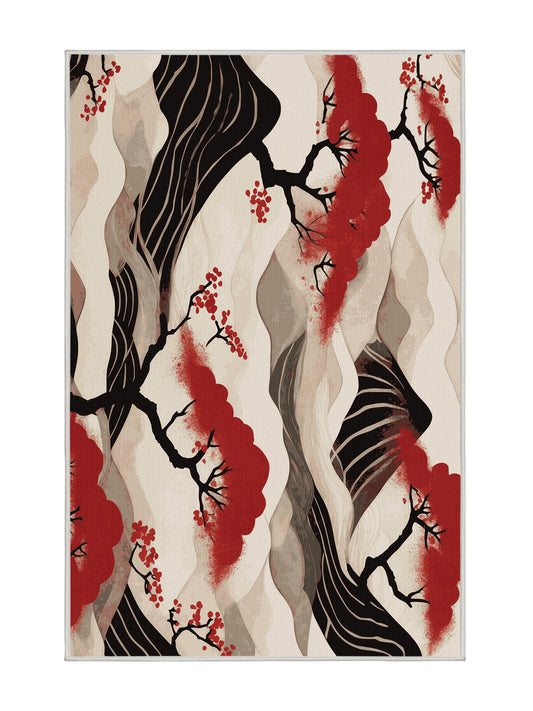 Sakura Waves Windblown Blossom - Premium Dark White Modern Area Rug | Plush & Washable Options | Rugolution Home Decor