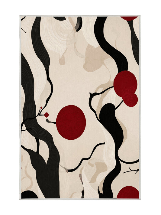 Sakura Waves Crimson Moon - Premium White Chocolate Modern Area Rug | Plush & Washable Options | Rugolution Home Decor