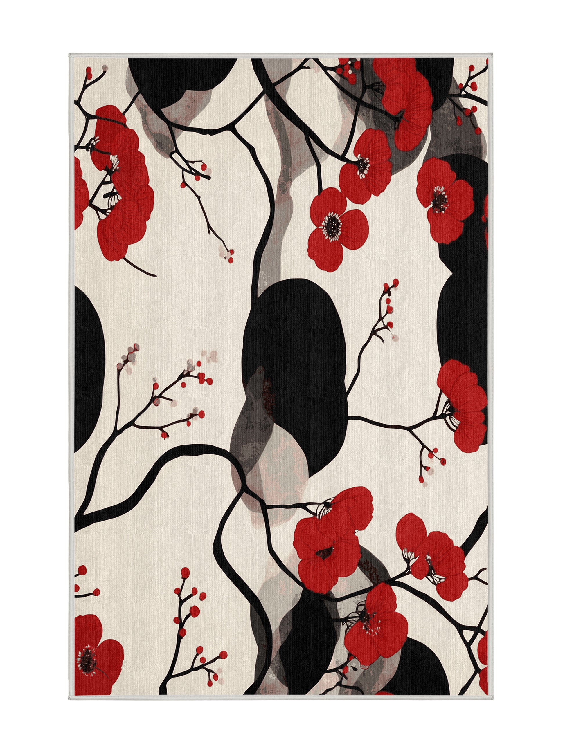 Sakura Waves Blooming Flow - Premium Dark White Modern Area Rug | Plush & Washable Options | Rugolution Home Decor