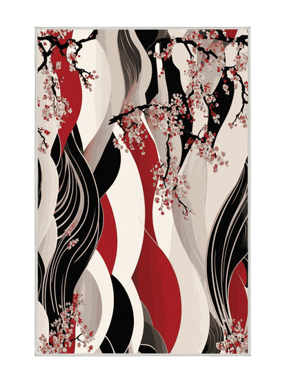 Sakura Waves Petal Radiance - Premium Dark White Modern Area Rug | Plush & Washable Options | Rugolution Home Decor