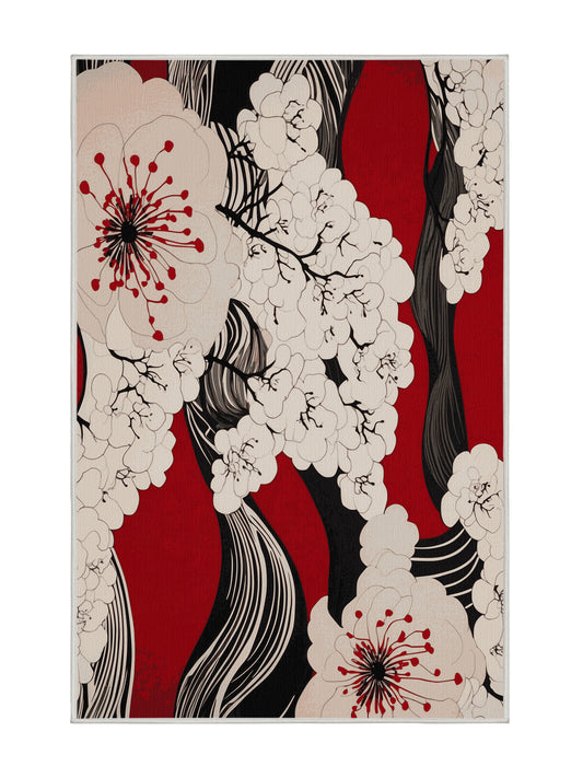 Sakura Waves Golden Sakura - Premium Dark White Modern Area Rug | Plush & Washable Options | Rugolution Home Decor