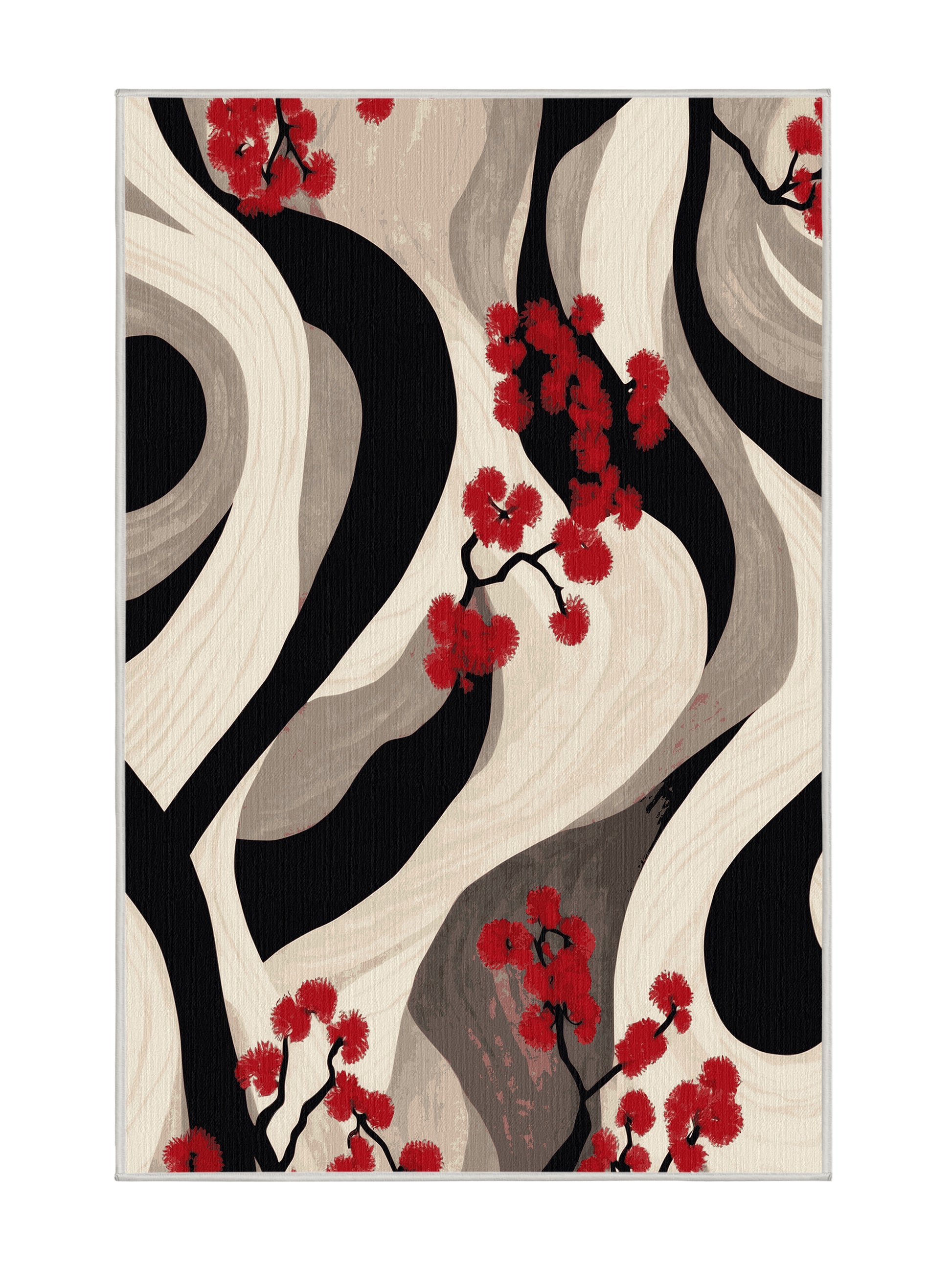 Sakura Waves Harmony in Bloom - Premium White Chocolate Modern Area Rug | Plush & Washable Options | Rugolution Home Decor