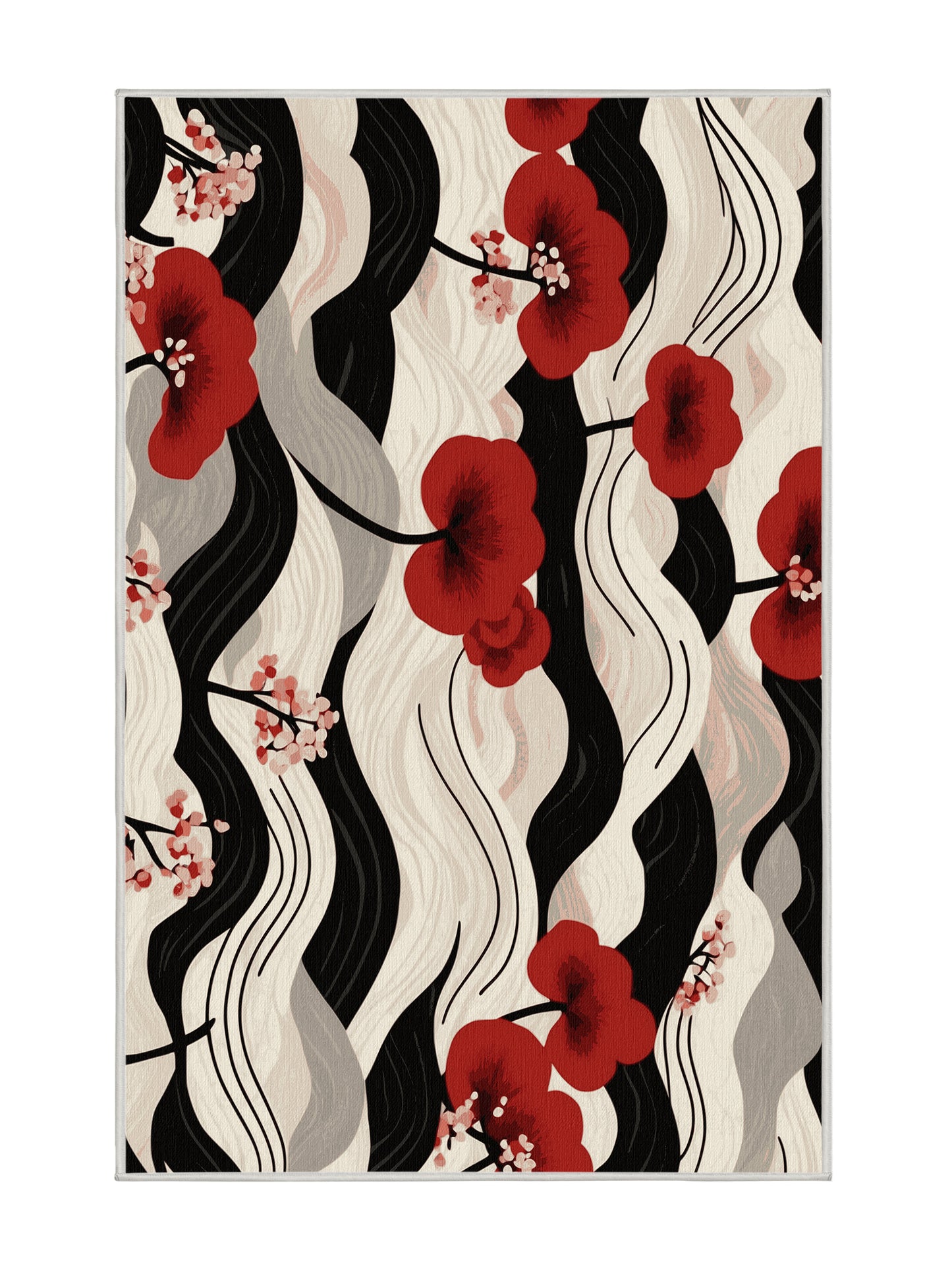 Sakura Waves Woven Petals - Premium Dark White Modern Area Rug | Plush & Washable Options | Rugolution Home Decor