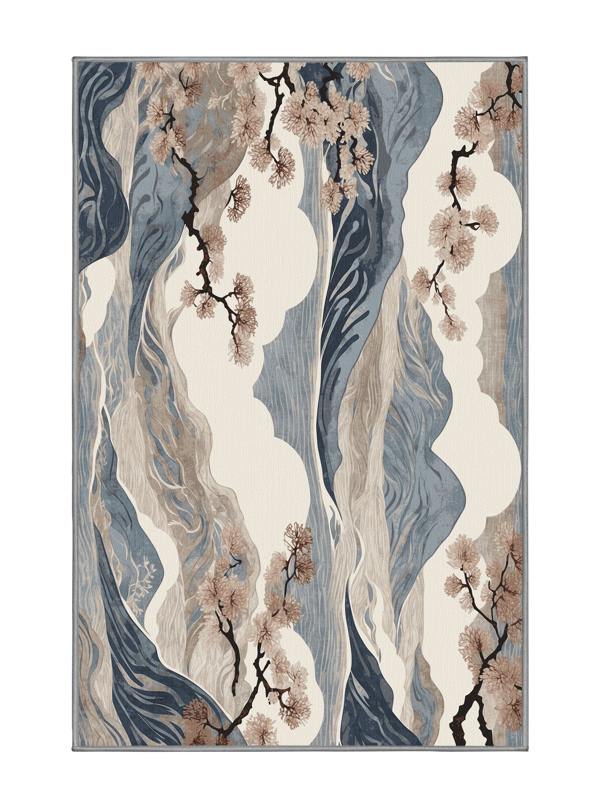 Sakura Waves Soft Blossom - Premium Granite Modern Area Rug | Plush & Washable Options | Rugolution Home Decor