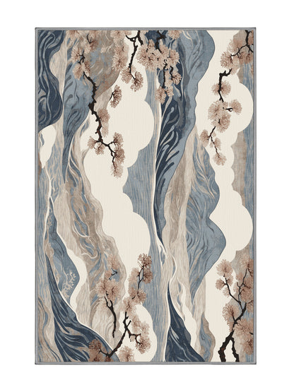 Sakura Waves Soft Blossom - Premium Granite Modern Area Rug | Plush & Washable Options | Rugolution Home Decor