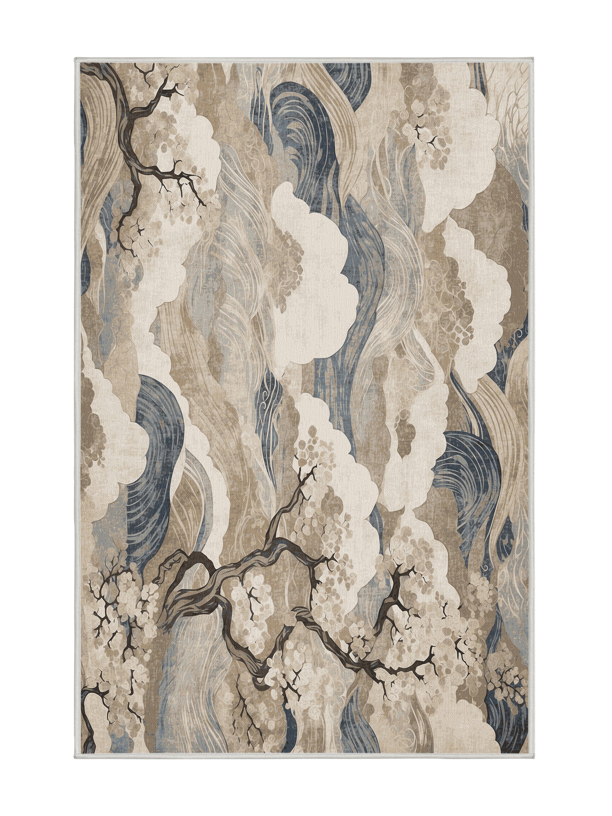 Sakura Waves Eternal Petals - Premium Dark White Modern Area Rug | Plush & Washable Options | Rugolution Home Decor