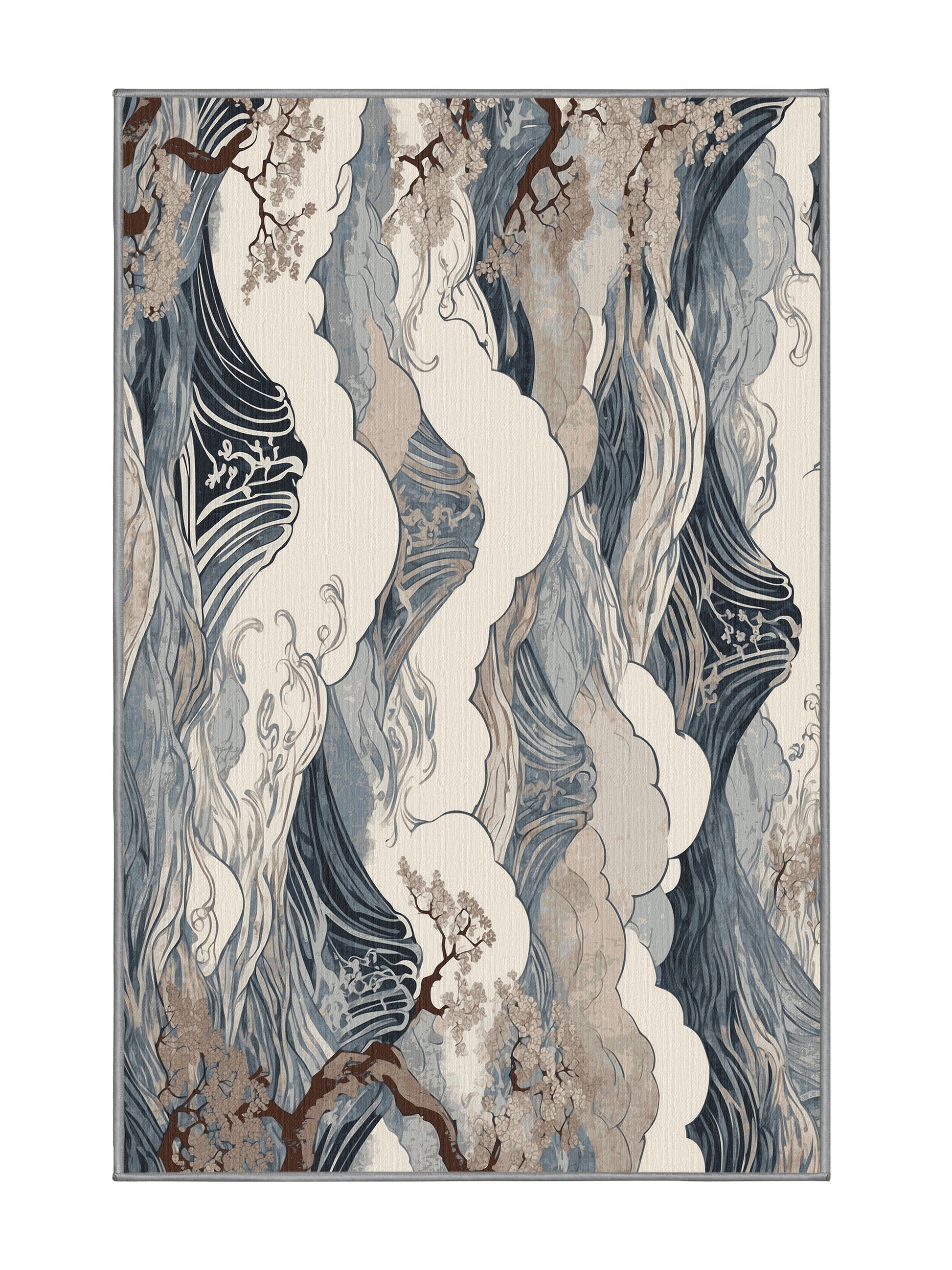 Sakura Waves Sakura Sunset - Premium Battleship Gray Modern Area Rug | Plush & Washable Options | Rugolution Home Decor