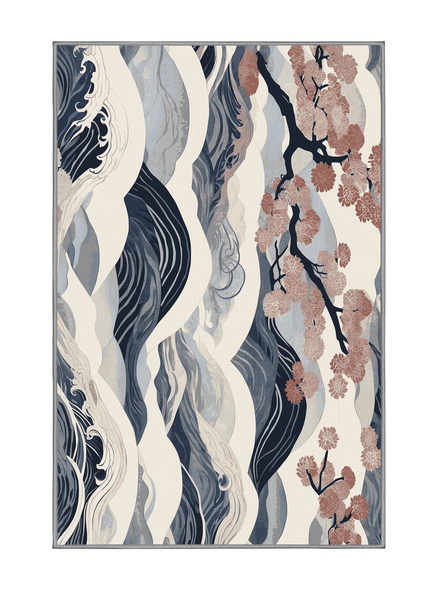 Sakura Waves Serenity in Bloom - Premium Gray Goose Modern Area Rug | Plush & Washable Options | Rugolution Home Decor