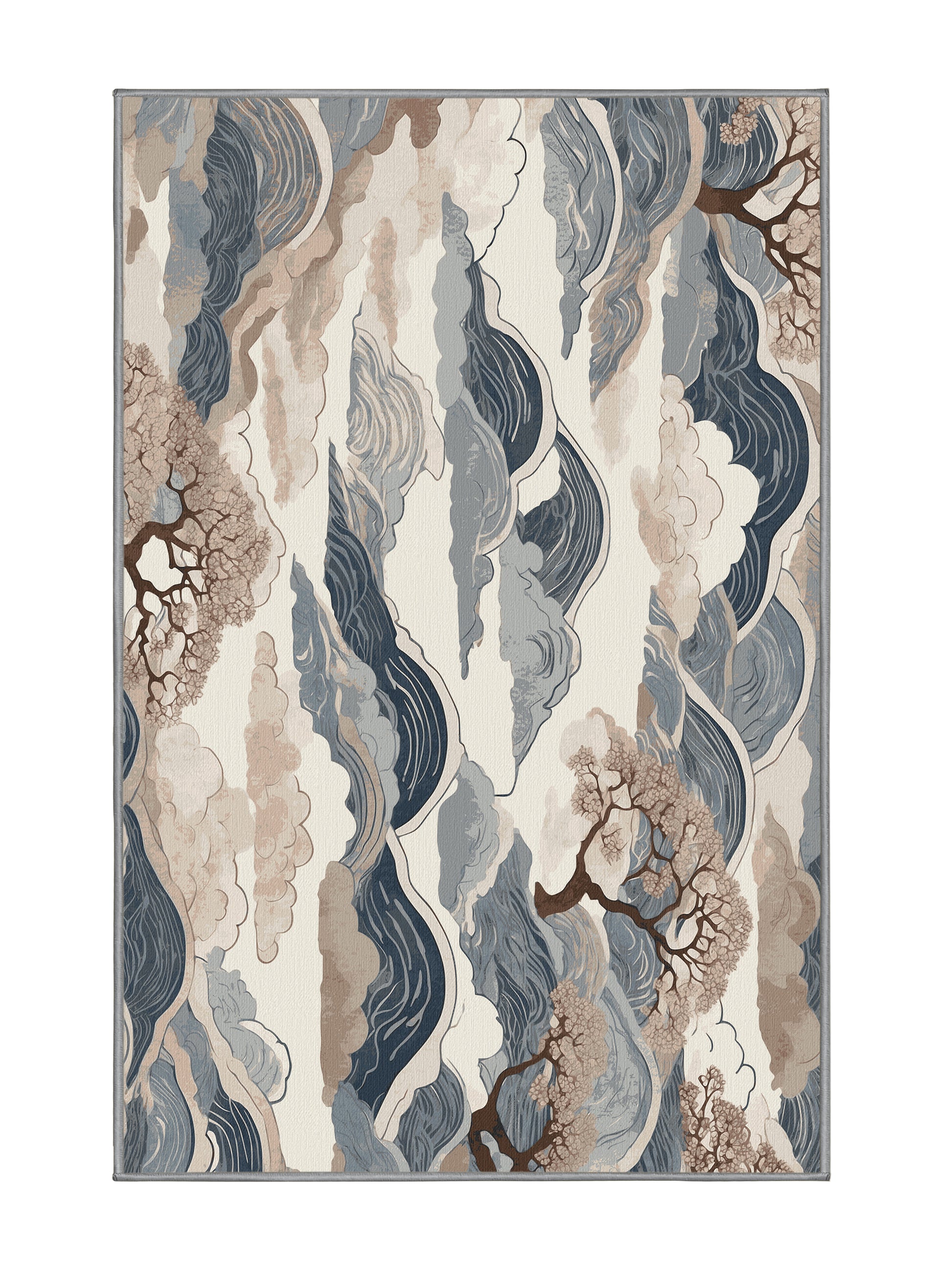 Sakura Waves Tranquil Bloom - Premium Pale Silver Modern Area Rug | Plush & Washable Options | Rugolution Home Decor