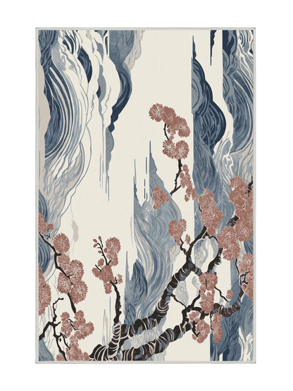 Sakura Waves Lunar Petals - Premium Ash White Modern Area Rug | Plush & Washable Options | Rugolution Home Decor