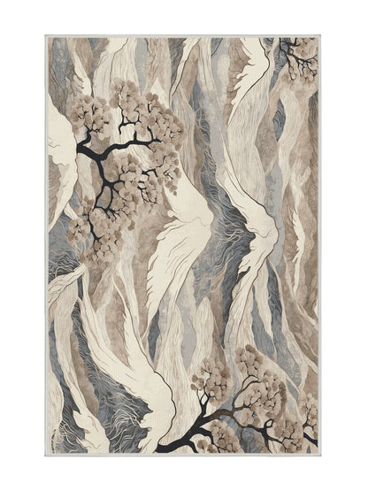 Sakura Waves Petal Crest - Premium White Chocolate Modern Area Rug | Plush & Washable Options | Rugolution Home Decor