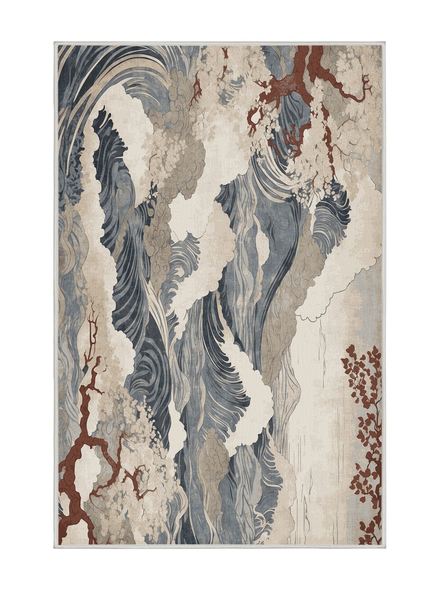 Sakura Waves Crimson Dreams - Premium Dark White Modern Area Rug | Plush & Washable Options | Rugolution Home Decor