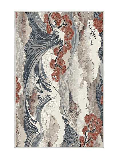 Sakura Waves Petal Vista - Premium Ash White Modern Area Rug | Plush & Washable Options | Rugolution Home Decor