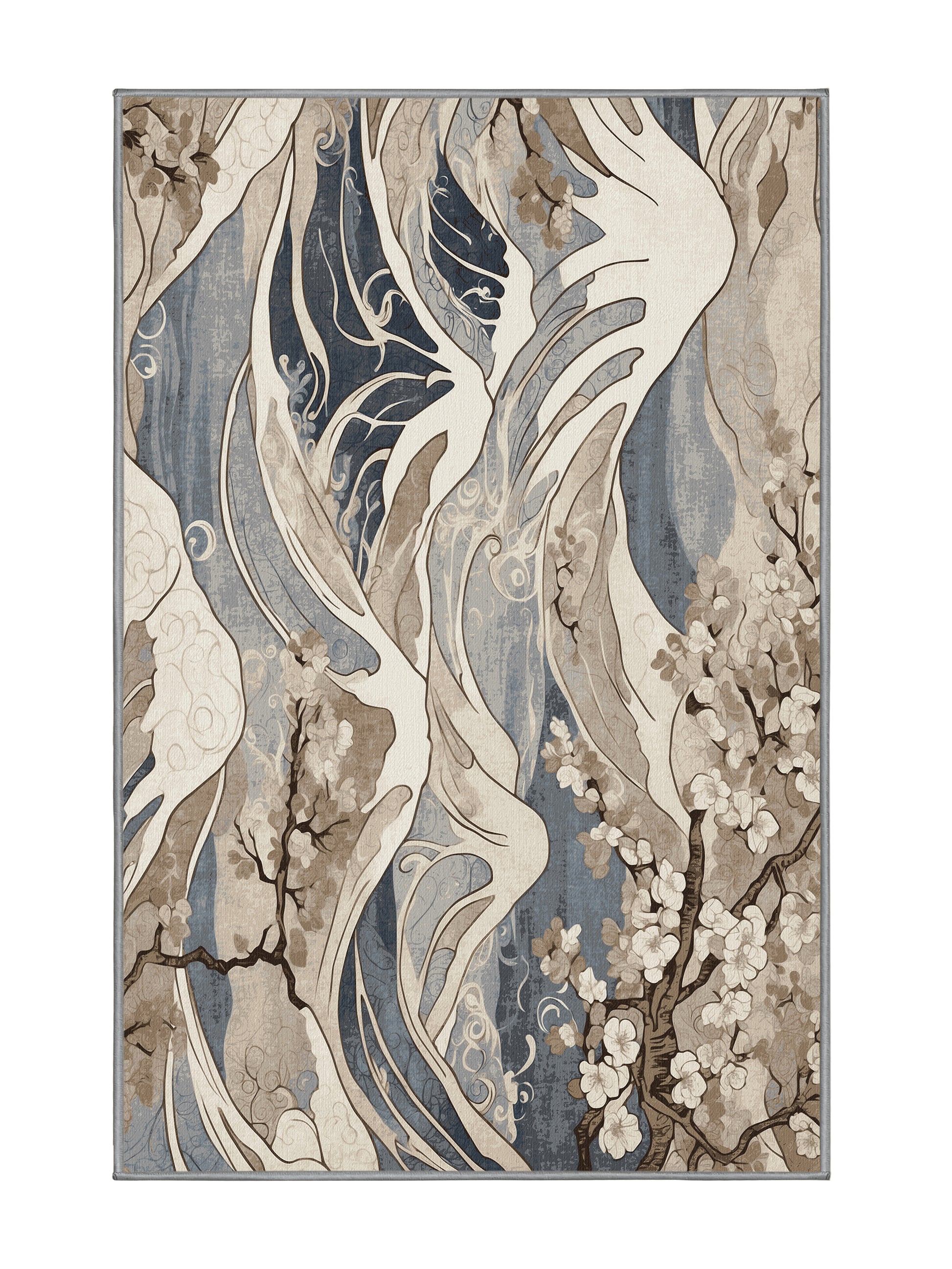 Sakura Waves Eternal Blossom - Premium Sandstone Modern Area Rug | Plush & Washable Options | Rugolution Home Decor