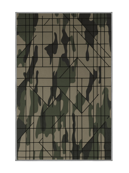 Tactical Terrain Sandstorm Grid - Premium Army Brown Modern Area Rug | Plush & Washable Options | Rugolution Home Decor