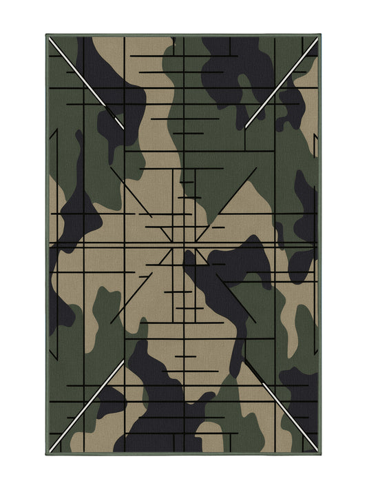 Tactical Terrain Vector Camo - Premium Camouflage Green Modern Area Rug | Plush & Washable Options | Rugolution Home Decor