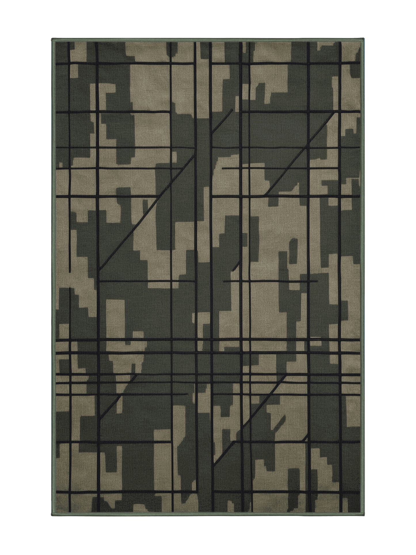 Tactical Terrain Recon Stripe - Premium Camouflage Green Modern Area Rug | Plush & Washable Options | Rugolution Home Decor