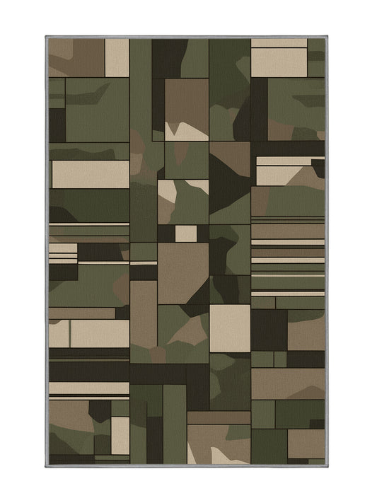 Tactical Terrain Sentry Path - Premium Army Brown Modern Area Rug | Plush & Washable Options | Rugolution Home Decor