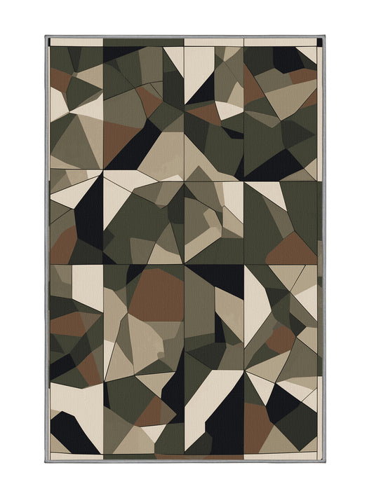 Tactical Terrain Grid Pulse - Premium Army Brown Modern Area Rug | Plush & Washable Options | Rugolution Home Decor