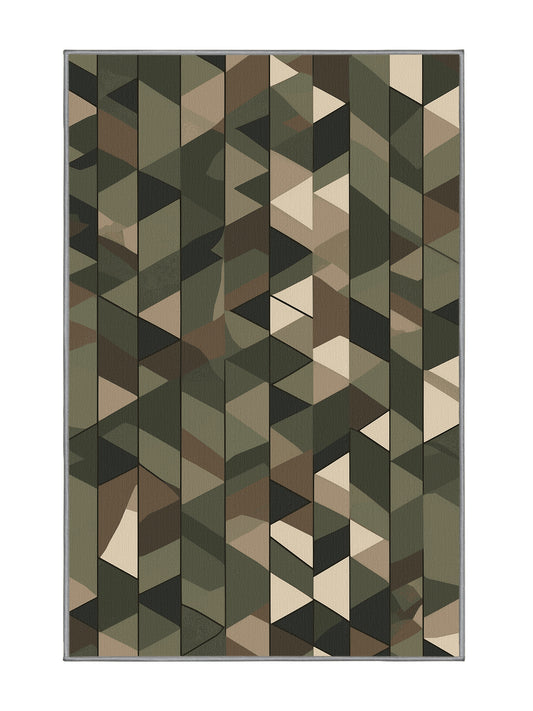 Tactical Terrain Ops Grid - Premium Army Brown Modern Area Rug | Plush & Washable Options | Rugolution Home Decor